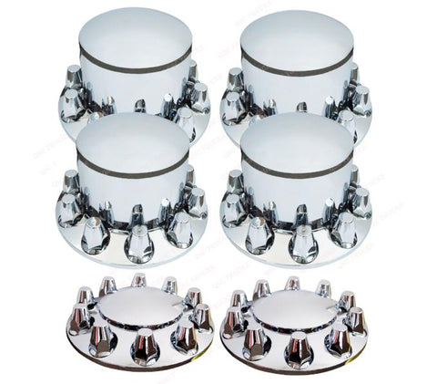 QSC Chrome Semi Truck Front Rear Axle Cover kits Hub Cap 33mm Thread on Lug Nuts